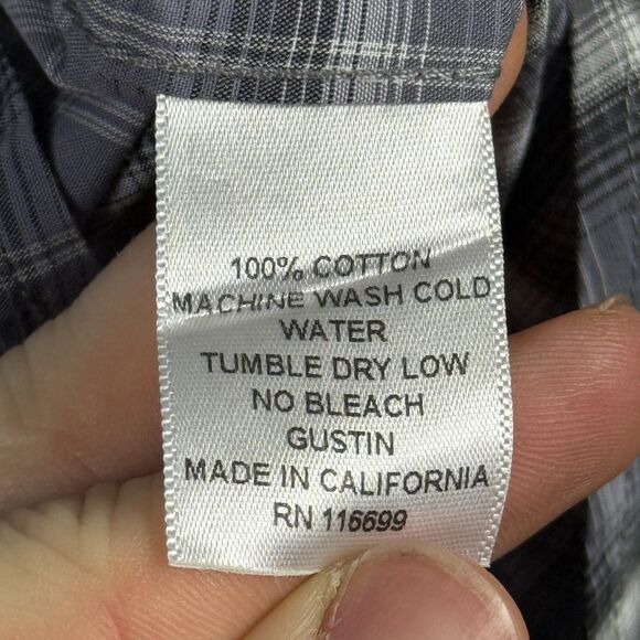 Gustin Shirt Mens Large Gray Plaid Slim Fit Button Down Long Sleeve Preppy - Picture 8 of 14